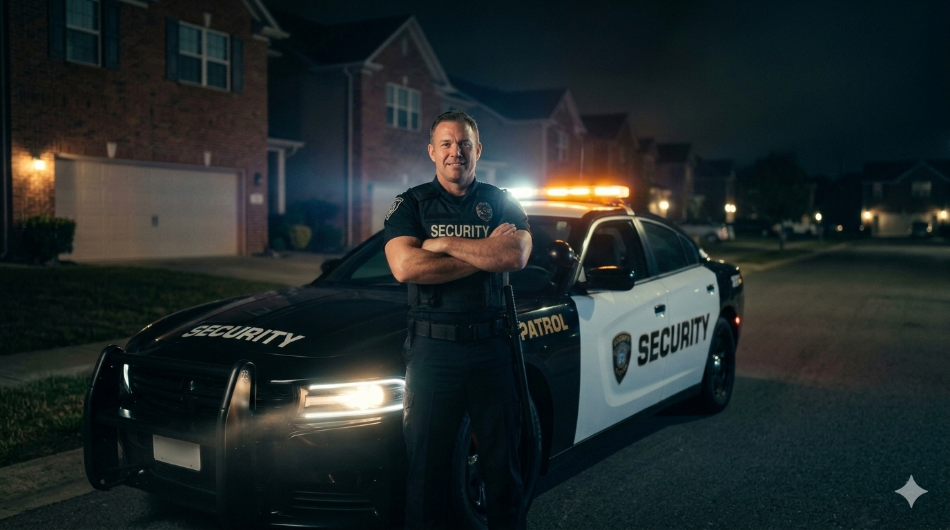 Licensed security officer with patrol vehicle